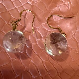 Delicate Gold Dandelion Seed Drop Earrings - Clear Resin